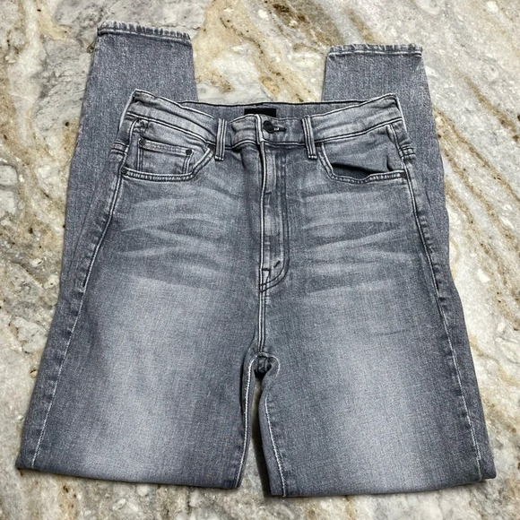 MOTHER The Swooner Ankle Zip Skinny Jeans Stretch Denim Static Light Grey Wash - Picture 6 of 15